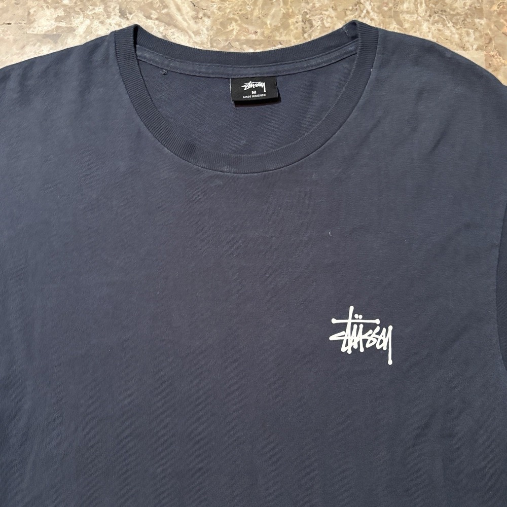 Stussy Shirt Mens Medium Blue Short Sleeve Tee Cotton Basic Logo Two Sided